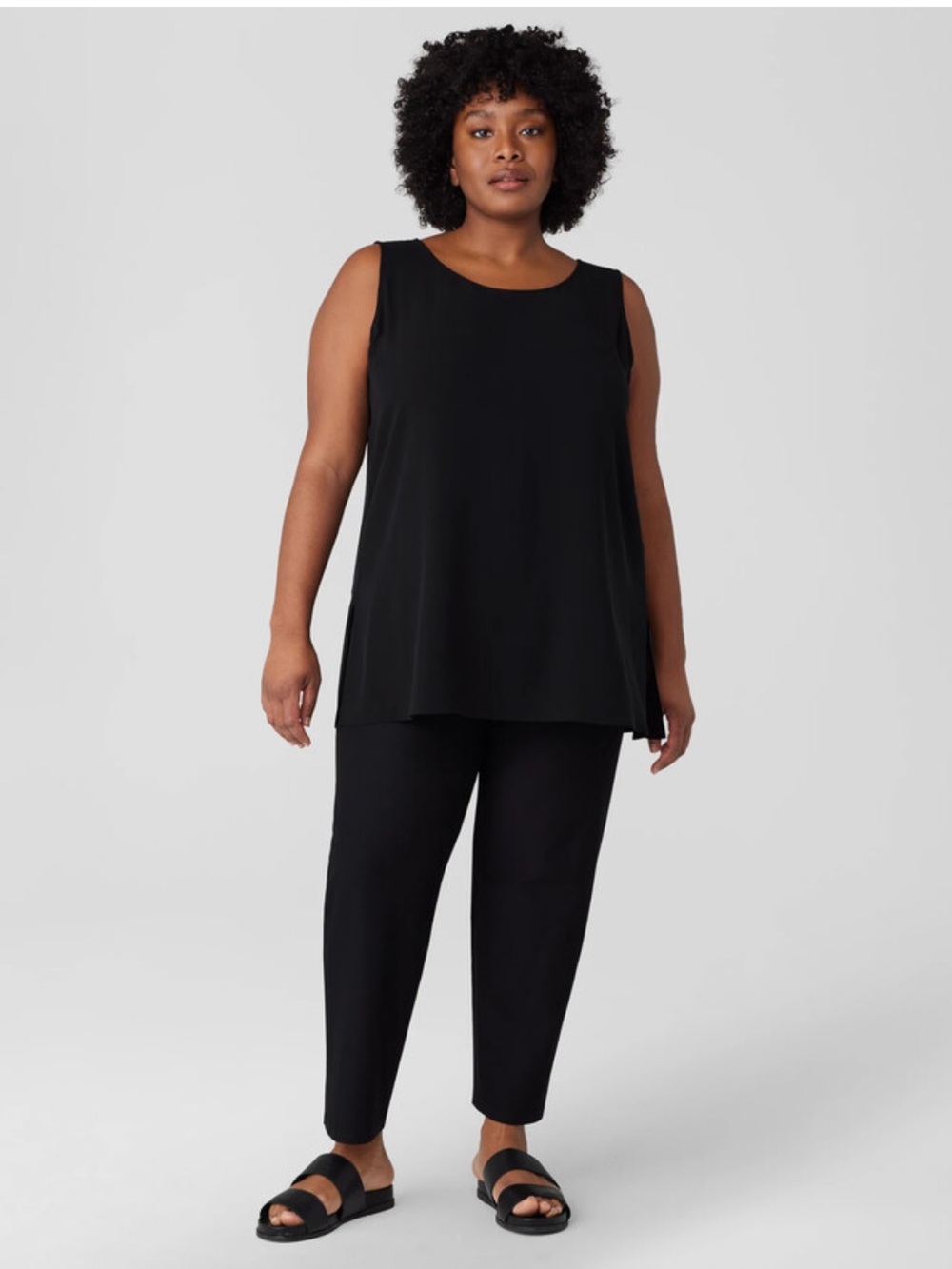 Eileen Fisher Silk Georgette Crepe Ballet Neck Tanks